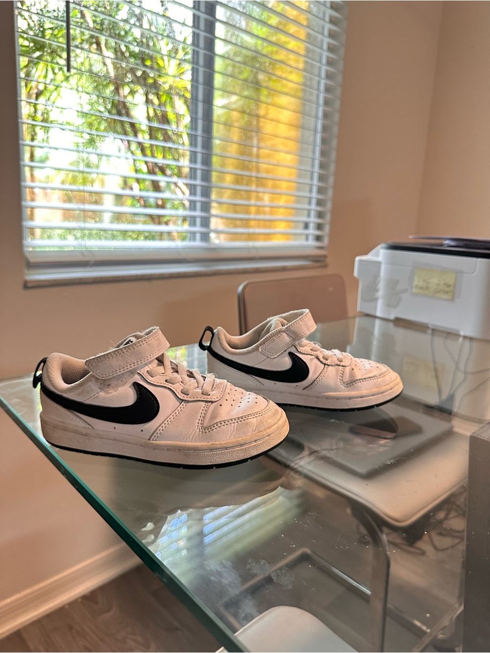 Kids Nike Black & White Sneakers with Black Swoosh - Lightweight Velcro Closure